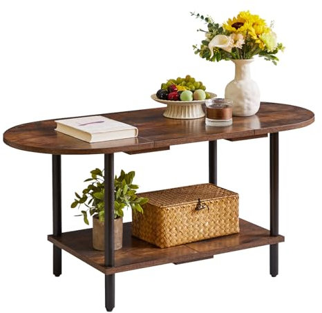 Aibiju Mesa Auxiliar Pequeña, Mesa de Salón, Mesa de Centro de Madera con Estantes de Almacenamiento de 2 Niveles para Sala de Estar/Oficina, Marrón RúStico + Patas Negras, YD-011H