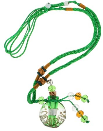 OATIPHO Essential Oil Necklace Perfume Bottle Pendant Green Beaded Vintage Necklace for Women Aromatherapy Jewelry