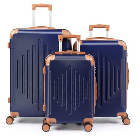 LALAHO Kofferset 3 teilig Hartschale, Reisekoffer mit Rollen Groß, Koffer Set 3 Stück aus ABS, Handgepäck mit Eckenschutz, Kontrastfarben-Design, Dunkelblau