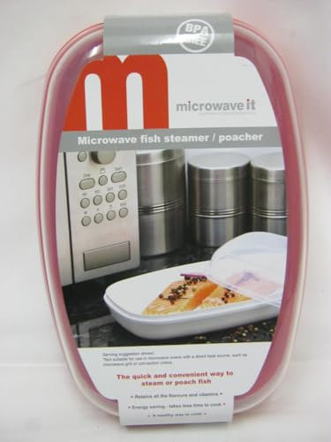 HOW Microwave Fish and Vegetable Steamer, 27cm, Red, Plastic
