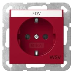 Gira 4457108 SCHUKO-Steckdose, 16A 250V~ mit Beschriftungsfeld, Aufdruck WSV (weitere Sicherheitsversorgung), System 55, rot