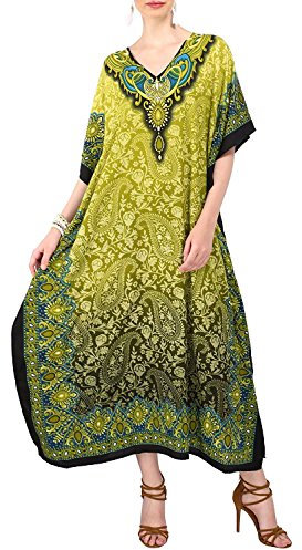 Miss Lavish London Women's Kaftan Dress UK – Plus Size Kaftan Dresses, Long Full-Length Beach Cover Up – Bohemian Holiday Wear, Modest Caftan Style, Summer Kaftans for Beach & Resort-Green(103)