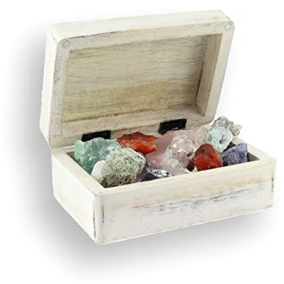 budawi® Holztruhe Holzbox aus Mangoholz weiß mit Magnetverschluss Vintage Look Schatulle Schmuckschatulle