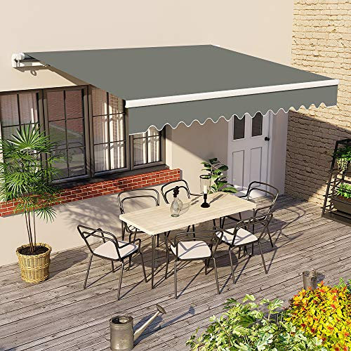 Greenbay DIY Manual Patio Awning Retractable Gazebo Outdoor Canopy (400 x 300cm-Grey)