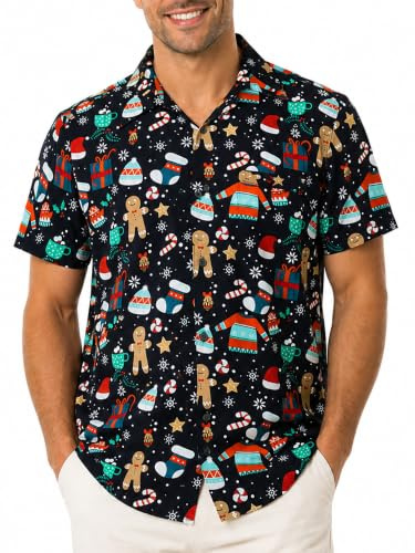 King Kameha Funky Hawaiihemd Herren Kurzarm Fronttasche Hawaii-Print Weihnachten Christmas Designs X-Mas