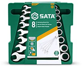 SATA ST08008SJ 8-Piece Metric Ratcheting Wrench/Spanner Set, Polished, Sizes 8mm - 19mm, in Blow Mold Case