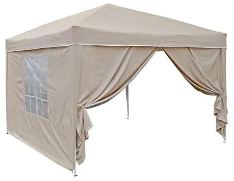 Haushalt International Pavillon 2er Pack zu 3x3, Beige, mit Fenster und Reißverschluss, wetterfest, UV-Schutz, Aluminiumgestell, faltbar, für Outdoor-Events, Picknicks oder Camping