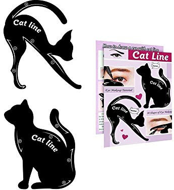 TEEROVA 2pcs Cat Eyeliner Stencils Matte, PVC Material Smoky Eyeshadow Applicators Template Plate, Professional Multifunction Black Cat Shape Eye liner & Eye Shadow Guide Template
