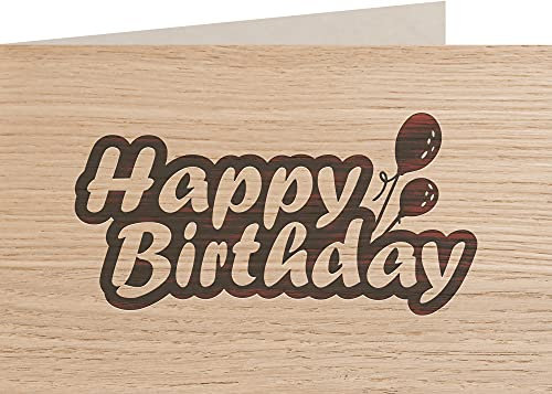 Geburtstagskarte aus Holz - Happy Birthday - 100% handmade in Österreich - Holzgrußkarte, Postkarte, Geschenkkarte, Grußkarte, Klappkarte, Karte, Einladung, Holzart:Eiche