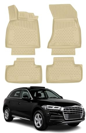 OMAC Fußmatten für Audi Q5 FY 2017-2024 TPE 4X Beige | Gummimatten, Automatten, Allwetter, fahrzeugspezifisches Produkt, Antirutsch, 3D-Passform, wasserdicht