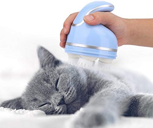 Jadpes Masajeador de Cuero cabelludo para Mascotas,Inteligente USB portátil de Mano Impermeable Masajeador de Cabeza 3D Gatos Masajeador automático Rascador de Cabeza para Libera