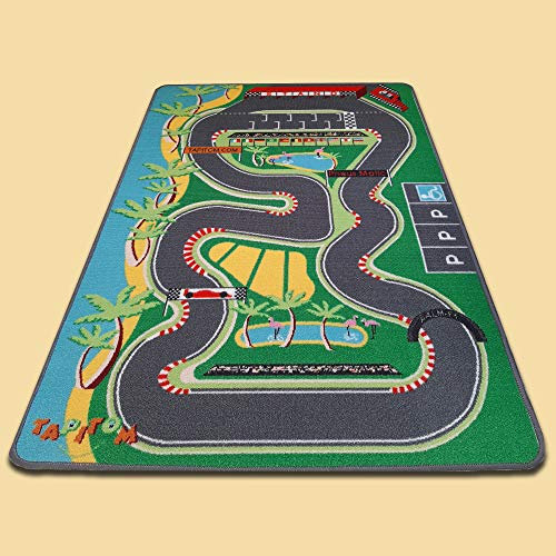 TAPITOM | F1-Rennstrecke Kinderteppich - 95 x 133 cm | Car Circuit Spielmatte | Formula 1 Road Universe Kinderzimmermatte | rutschfest, Saum | CE-Normen