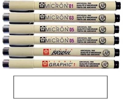 Sakura Pigma Micron – Pigment Schreibschrift Superfeine Spitze, Schwarz, 01.03.05,05,1 mm, 6 Stück