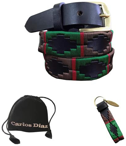 Carlos Diaz Cinturón Polo de Cuero Bordado Marrón Delgado de Diseñador para Hombres Mujeres Unisex (105 cm/ 38 Inches)