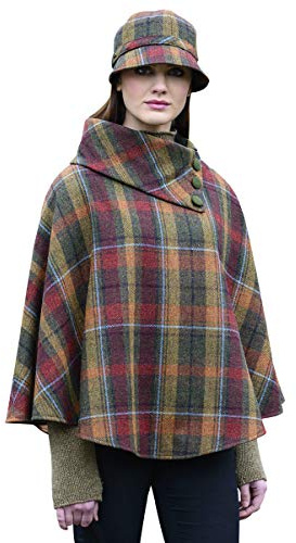 Mucros Weavers Damen Poncho, kariert, hergestellt in Irland, 100% irische Wolle - - Einheitsgröße