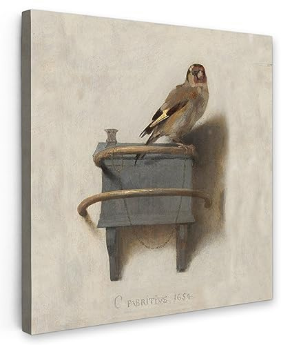 MuchoWow Leinwand Bilder, Einzigartige Wanddeko mit Rahmen, Stieglitz - Alter Meister - Carel Fabritius, Wandbilder Wohnzimmer, Deko Schlafzimmer 90x90 cm