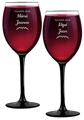 Maverton Ensemble de 2 Verres à vin Personnalisés - 330ml Verre a vin rouge et blanc - Cadeau Personnalisé pour Parents - Cadeau Couple - Classic Verre à pied noir - Noel - Jeunes