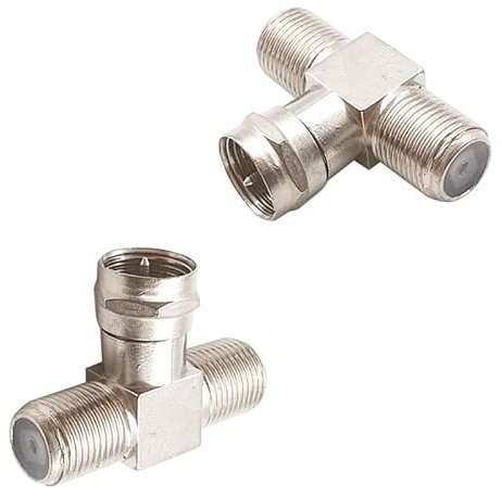 F Type 3-way Coax Cable Splitter Adapter Connector, F Male to Dual Female Coax Adapter for Satellite Cable Connectors Indoor TV Aerial 2Pcs