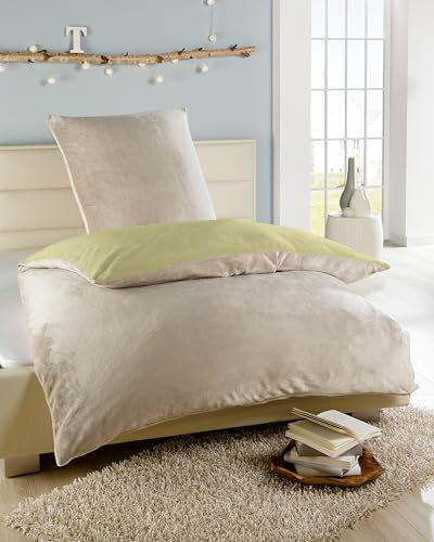 MB Warenhandel24 Bettwäsche 135x200 + 80x80 cm Winter Microfaser Flausch Fleece Thermofleece warm Cashmere Touch Teddy Coral Fleece 2 TLG teilig (Natur/Grün, ca. 135x200 + 80x80 cm)