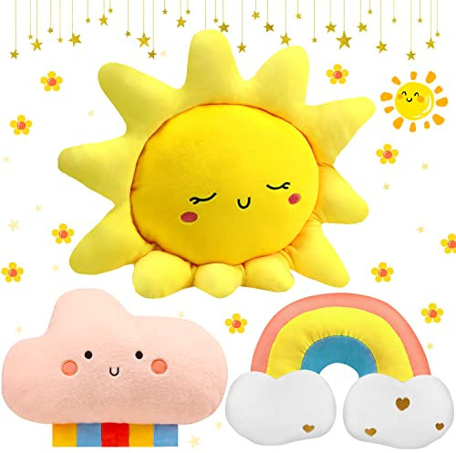 Queekay Wolken Regenbogen Sonne Kissen für Kinder 3 Flauschige Kuschelkissen für Mädchen Jungen Süße Zierkissen für Kinderzimmer Babyzimmer Deko Weiches Plüschkissen Geschenk für Kleinkinder