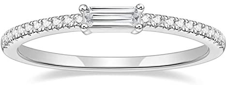Titaniumcentral Ringe Damen Vorsteckring Schmal Ewigkeitsringe Baguette-Schnitt Zirkonia Verlobungsringe Eheringe Trauringe (Silber,60 (19.1))