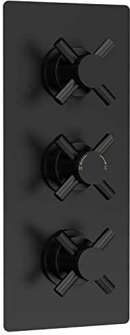 Hudson Reed KRI4023 Tec Cross Modern Concealed Triple Thermostatic Crosshead Shower Valve with Diverter - 3 Outlets, 280mm, Matt Black