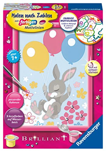 Ravensburger CreArt Fliegendes Häschen - Malen nach Zahlen ab 7 Jahre | Mit Glitzer, Malset mit Rahmen, Pinsel und Acrylfarben, Geschenk für Mädchen und Jungen