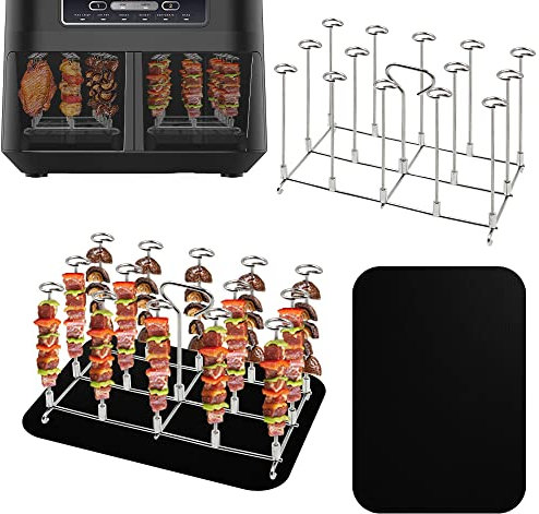 Lot de 2 grilles de cuisson pour friteuse à air chaud, en acier inoxydable, pour Ninja Foodi AF300EU AF400EU, avec rôtissoire vertical, armature, Dual Zone Air Fryer