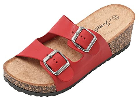 JOMIX Sandales Femme Mules Femmes Compensé Chaussons d'été Tongs Femme Claquette à Talon Confortables pour Maison Piscine Plage (Rouge, 38)