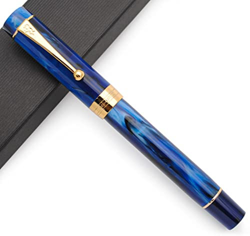 JINHAO Century Tofu 100 18KGP Golden Plated Resin Fountain Pen (Galaxy Blue with Gold Clip, Medium Nib)
