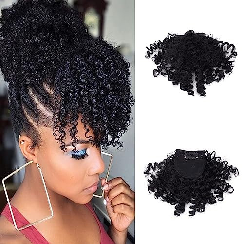 NICENEEDED Kurzer Afro Kinky Curly Pony Clip, Jerry Curly Clip-In-Pony, Haarteile Mit Pony Vorne Zum Anklipsen Für Schwarze Frauen Und Mädchen Halloween