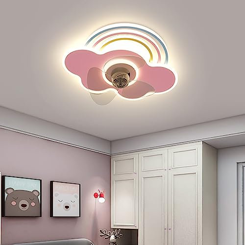 YUNZI Niño Rosa Ventilador De Techo con Luz Y Mando A Distancia DC Motor Reversible Silencioso Lámpara De Techo con Luz LED Regulable 6 Velocidades Ventiladores De Techo para Dormitorio Salon