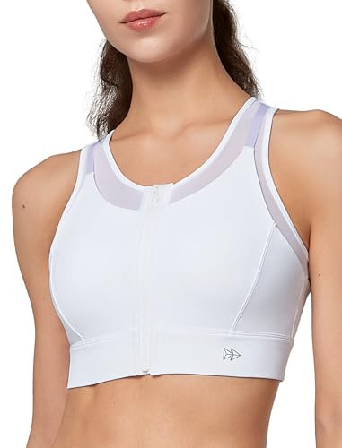 Yvette Extra Starker Halt Sport BH Damen Vorderverschluss Doppelt Träger Große Brüste Ringerrücken Gepolstert für Fitness Yoga Laufen Joggen, Weiß, S