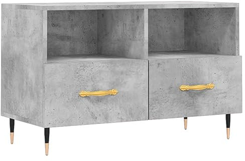 vidaXL TV Schrank, Fernsehschrank mit Eisenbeinen, Fernsehtisch für Wohnzimmer, Lowboard Sideboard TV Ständer TV Gerät, Betongrau Holzwerkstoff