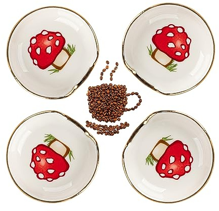 4 PCS Mushroom Coffee Spoon Rest Ceramic Spoon Rests Gold Rim Coffee Bar Accessories Teaspoon Rest Coffee Stir Spoon Rest Mini Cooking Spoon Holder For Stove Top Countertop