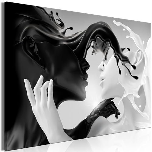 B&D XXL Acrylglasbild Coffee&Milk Liebe 1 Teilig Wandbild auf Acryl Glasbilder Kunstdruck Moderne Acrylglas Platte Wanddekoration Geschenke Heimdekoration Glasbild - Abstrakt Paar schwarz weiß