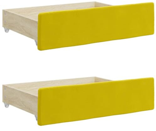 vidaXL Bettschubladen 2 STK., Bettkasten mit Rollen, Schubkasten Schublade für Bett, Bettschubkasten Unterbettschublade, Gelb Holzwerkstoff Samt
