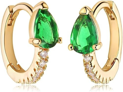 Jenosy 18K Vergoldet Ohrringe Damen Huggie Hoops Grün Kristall Ohrringe CZ Türkis Ohrringe Creolen Handmake Hypoallergenes Schmuck