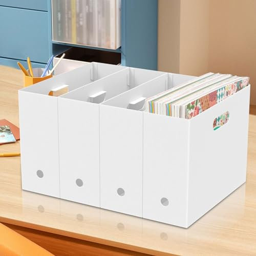 4 organizer per scrapbooking, riviste, documenti, con manico, multiuso, in plastica, per documenti, libri, riviste, album di ritagli, 32 x 11 x 24,5 cm (bianco)