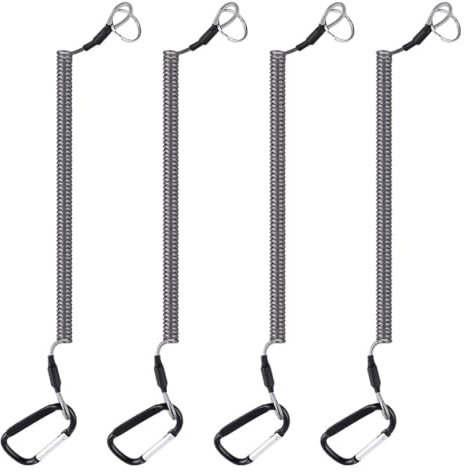 ZOKJSW 4 pcs Porte clés à Ressort Corde de pêche de sécurité Corde de Bateau Corde en Spirale rétractable Porte clés en métal utilisé pour Les clés la pêche l'alpinisme