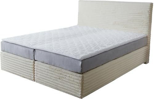 DELIFE Boxspringbett Dream-Well Plüsch-Cord Beige 160x200 cm TFK-Matratze Visco-Topper