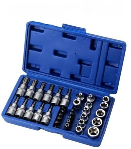 34 Pieces 3/8-Inch Drive Torx Bit Set Socket E-Torx Socket Set, Cr-V E Socket Set E4-20, S2 Torx Bit Socket Set For Hand Use Work On Cars Garages And Workshops, Trucks, Machinery, And Other