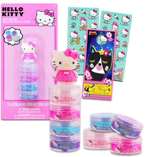 Hello Kitty Juego de purpurina corporal - Paquete con 4 colores de purpurina corporal para disfraces, disfraces, juegos de simulación y más, calcomanías | Accesorios Hello Kitty