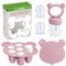 JEXFUN Fruchtsauger Baby ab 6 Monate, Obstschnuller für Babys mit Silikone Babynahrung Aufbewahrung Tablett, Zahnungshilfe Baby Kühlend, für Kleinkinder von 3 bis 24 Monaten, BPA-frei-Rosa