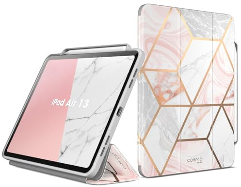 i-Blason Cosmo für iPad Air 13 Zoll Hülle M3/M2 (2025/2024), Trifold Ständer Bumper Case mit Auto Schlaf/Wach und Stifthalter Unterstützt Pencil Pro und Pencil (USB-C) für iPad Air 13'', Marmor