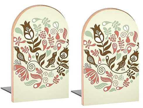 Buchstützen im Vintage-Stil, schlichtes Blumenmuster, dekorative Holz-Buchstützen für Regale, Schreibtisch, Heimbüro, Buchstopper für Zeitschriften, Bücher, DVDs, 2 Stück