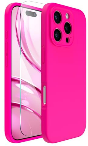 ACRONIX Compatible with iPhone 16 Pro Case 6.3, with 1 x Screen Protector, Liquid Silicone Case Comprehensive Protection Cover Shockproof Gel Rubber Phone Case for iPhone 16 Pro 6.3inch-Hot Pink