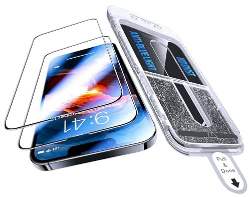 Anti Blue Light Full Screen Tempered Glass for iPhone 12/12 Pro Screen Protector [8FT Military Shatterproof] [No Bubbles No Dust] Anti Blue Light Screen Protector iPhone 12/12 Pro Glass - 2 Pack