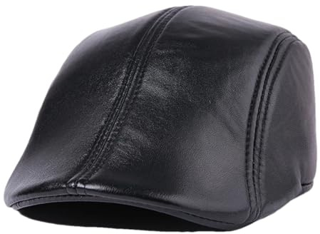 Boinas de piel auténtica para hombre, estilo casual, color negro, con diseño de pico de pato y hiedra, gorras planas de directores italianos, Negro, L