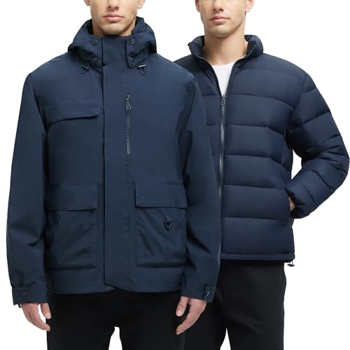 YGREYG Herren 3 in 1 wasserdichte Winterjacken Ski Warm Schnee Regen Mantel Puffer Liner Kapuze Windbreaker